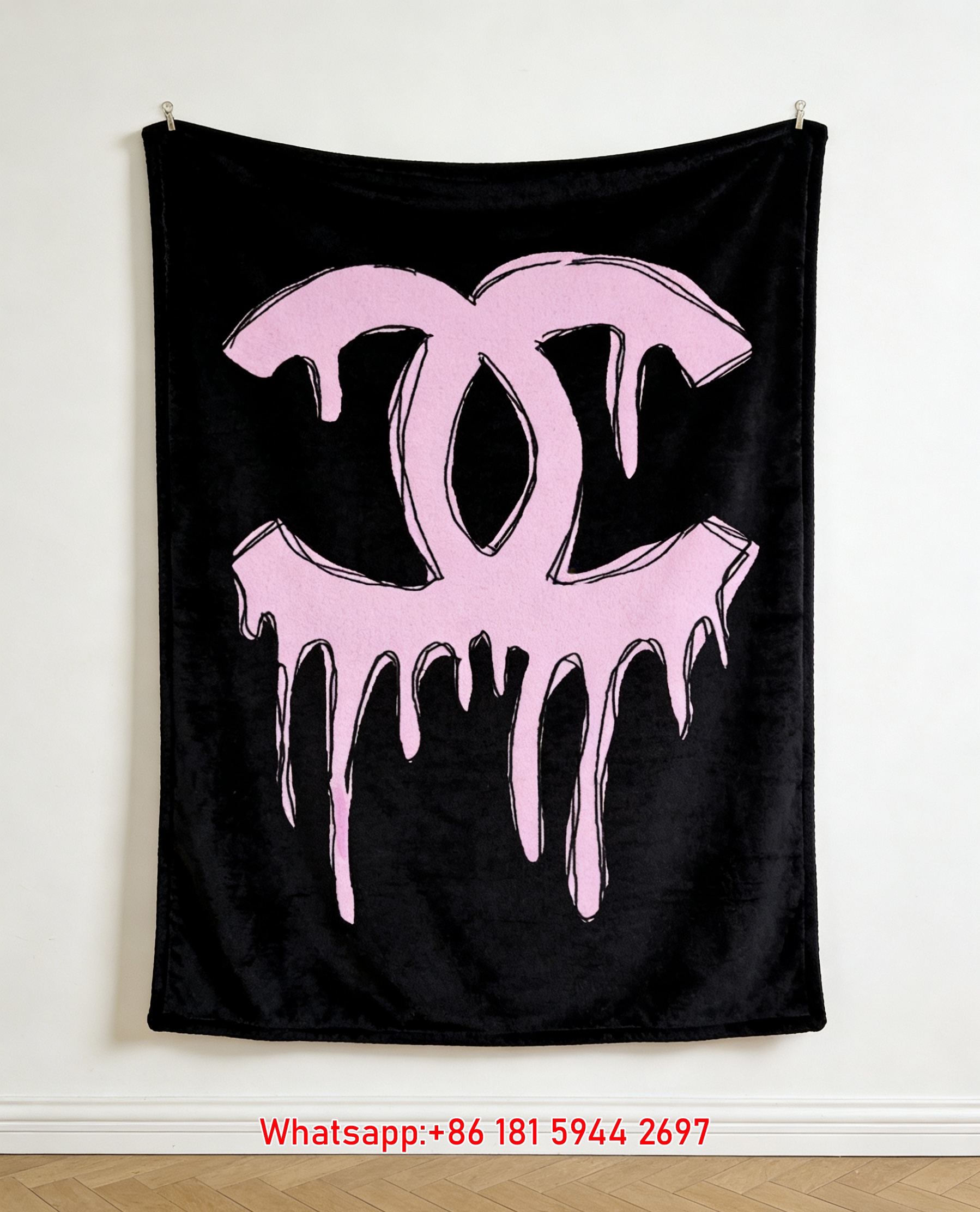 Chanel Pink Drip CC Logo Flannel Throw Blanket IMG_7097